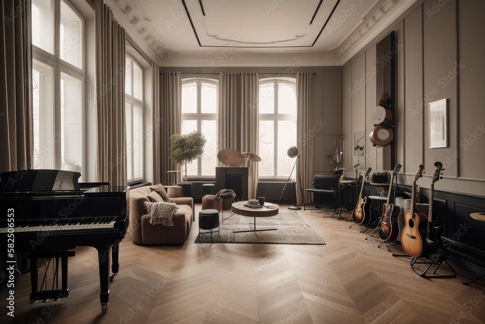 Music Room, Contemporary Japandi, Minimalist, Scandinavian Interior ...