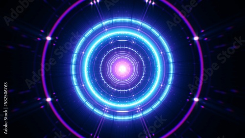 Glowing circle neon lights background for music festival