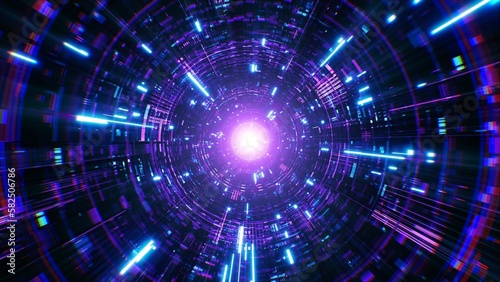 Neon light cyberspace tunnel
