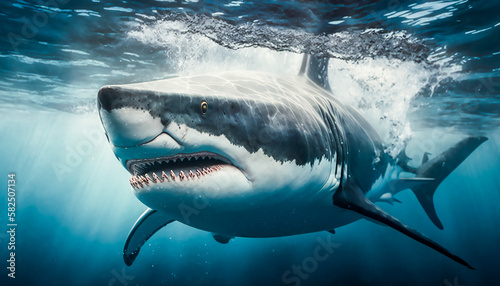 white shark swimming in the ocean  Generative AI