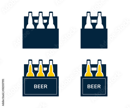 Beer box icon set. Beer bottle in paper packaging box isolated