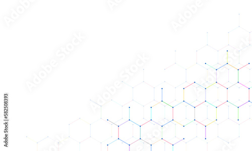 Genetic engineering and molecular structure, hexagon DNA network, science chemical and biotechnology concept, innovation technology, healthcare, and medicine design.