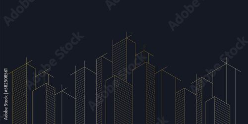 Architectural drawing with building construction of golden color. Creative vector illustration of modern architecture