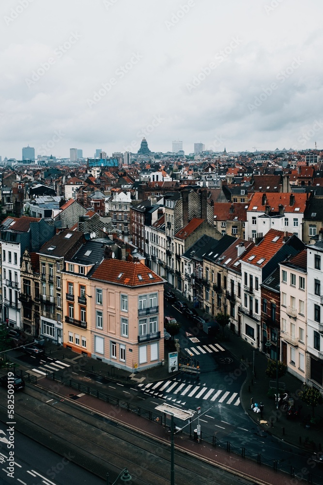 Vertical shot of the buildings of Leon under a cloudy sky, France