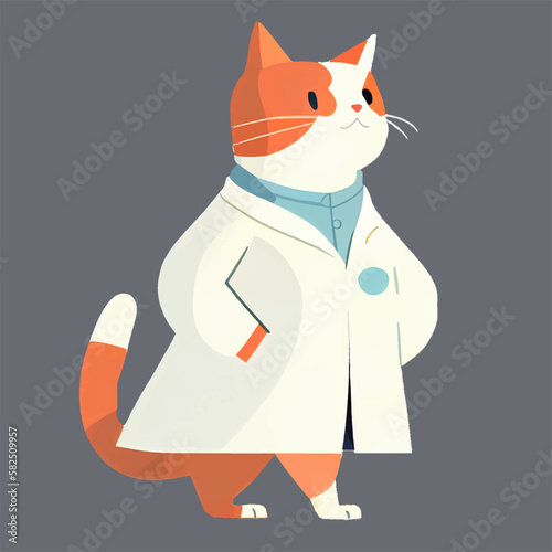 Doctor cat in a medical gown . Flat illustration.