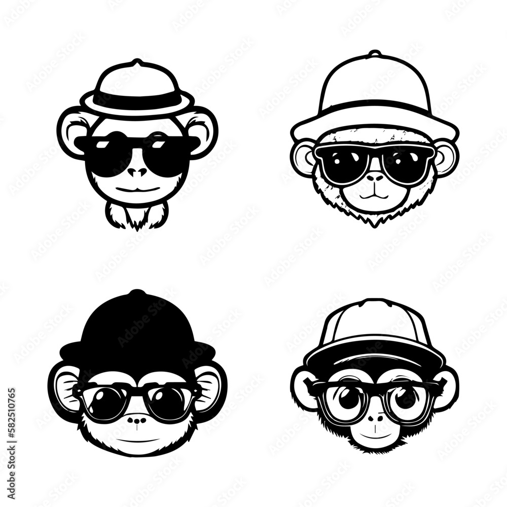 Get ready to go bananas over this cute kawaii monkey logo collection. Each illustration features a fun-loving monkey sporting stylish sunglasses for a touch of whimsy and charm