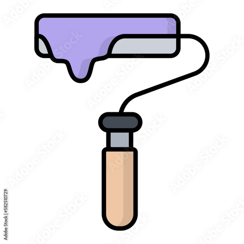 Paint Roller Line Color Icon
