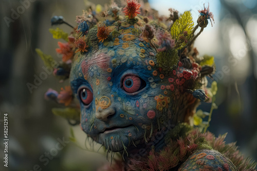 3D AI Illustration: Creepy-Cute Monster, Alien Sorcerer, Forest Background. Perfect for Halloween & Valentine's Day Projects. Sci-Fi Horror, Fish, Bats & Books of Spells.