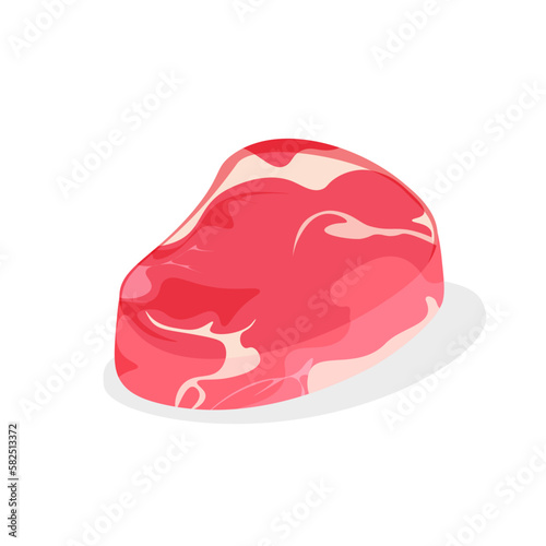 Uncooked fresh meat steak. Meats cut. Beef tenderloin. Pork chop. Vector illustration in trendy flat style isolated on white background.