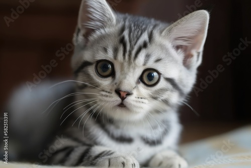 American shorthair kitten photo with space for a copy. Generative AI