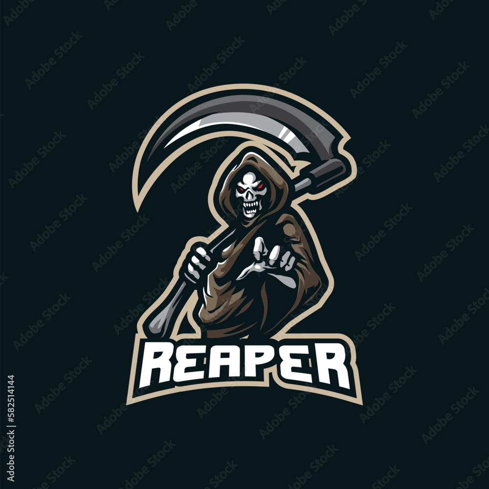 Reaper mascot logo design vector with modern illustration concept style for badge, emblem and tshirt printing. Angry reaper illustration for sport and esport team.