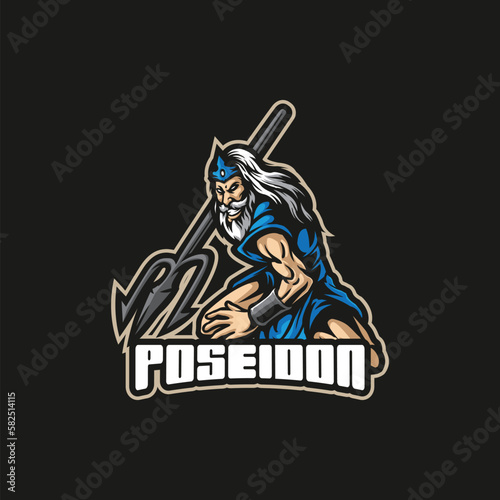 Poseidon mascot logo design vector with modern illustration concept style for badge  emblem and t shirt printing. Poseidon illustration for sport and esport team.