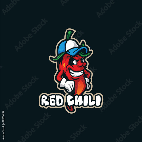 Chilli mascot logo design vector with modern illustration concept style for badge, emblem and t shirt printing. illustration of chilli with hat .