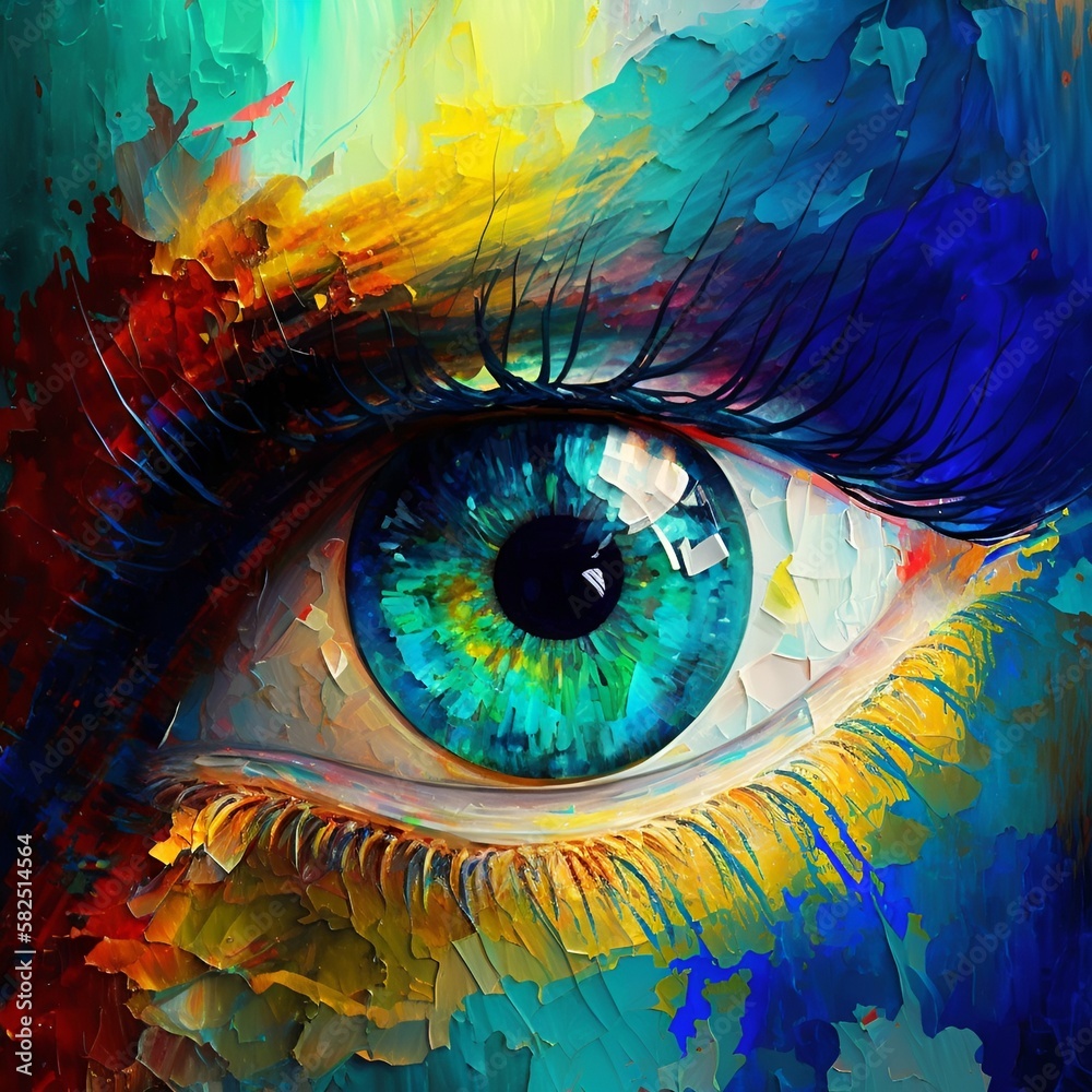 Oil painting. Conceptual abstract picture of the eye. Oil painting in colorful colors. Conceptual abstract closeup of an oil painting | Generative AI