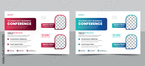 Online business conference flyer and event invitation banner template design or corporate business workshop, meeting & training promotion poster.