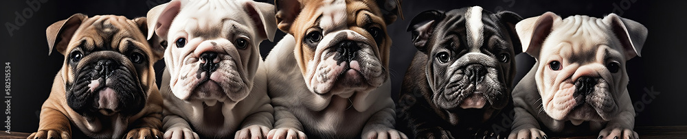 5 Bulldog Puppies, Created with generative AI