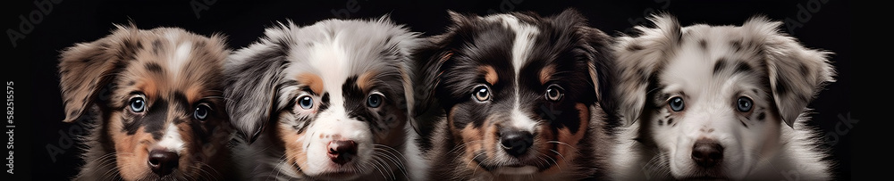 4 Australian Shepherd Puppies, Created with generative AI 4 Australian Shepherd Puppies, Created with generative AI