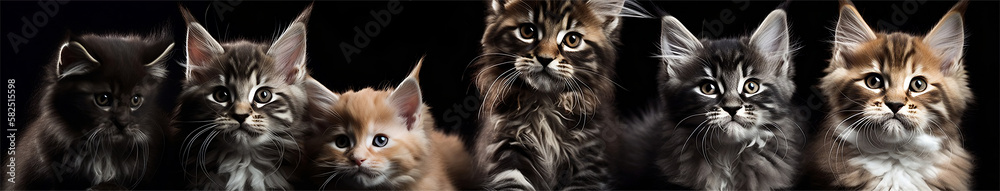 6 Maine Coon kittens, Created with generative AI 6 Maine Coon kittens, Created with generative AI