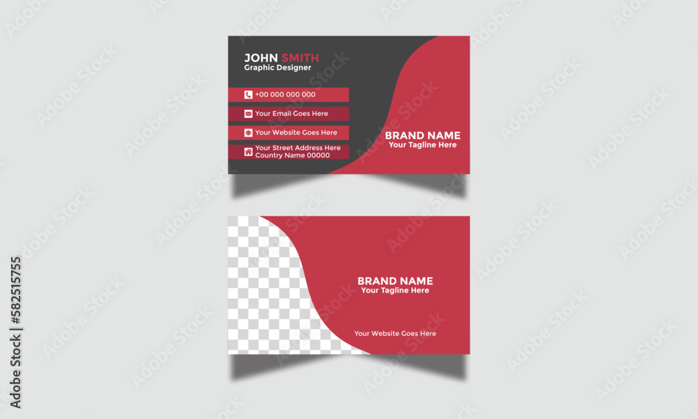 Modern Corporate and Creative Business Card Design Template Double-Sided Horizontal Name Card Simple and Clean Red White and Black Visiting Card Vector Illustration Colorful Gradient Business Card