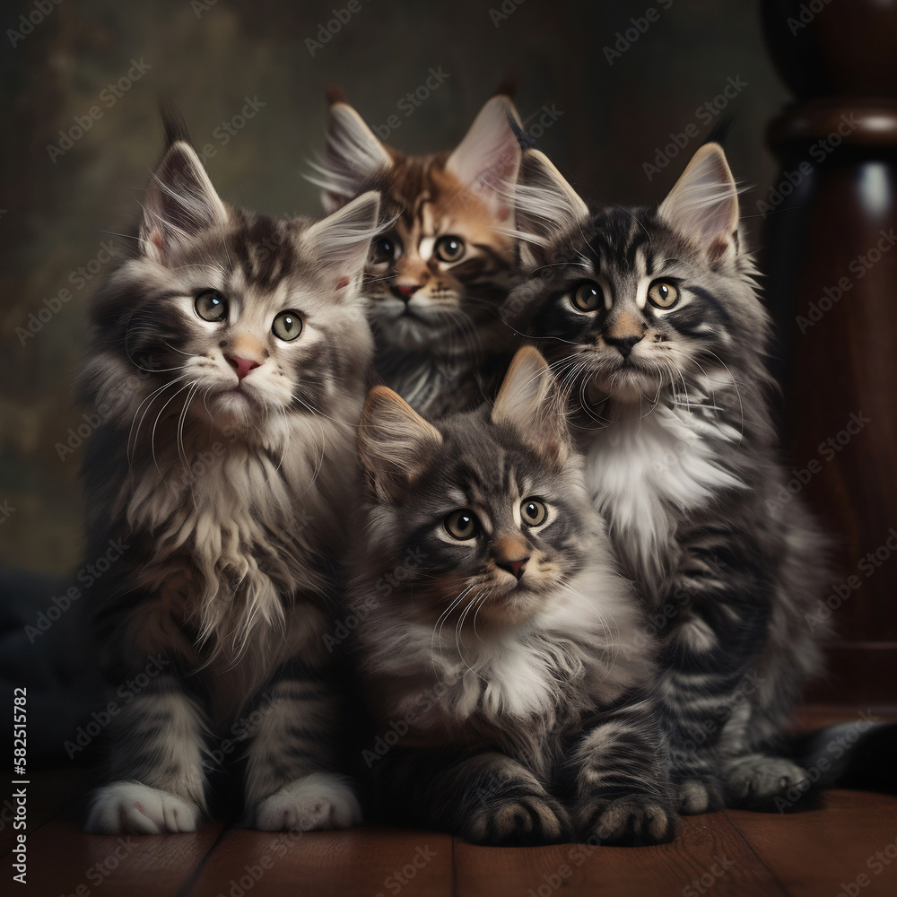 4 Maine Coon Kittens, Created with generative AI