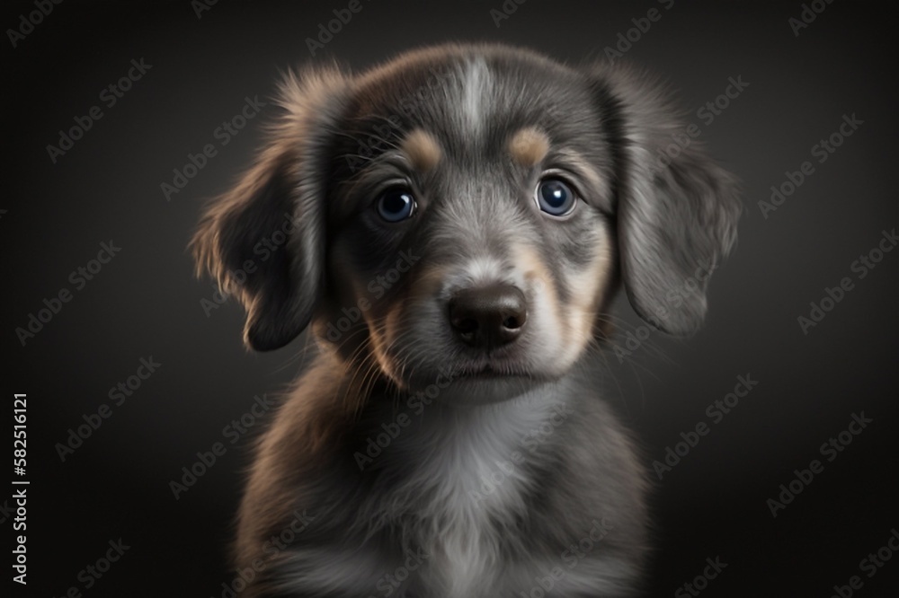 Portrait of a cute grey puppy dog
