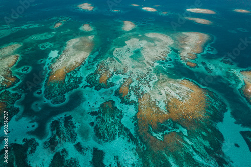 Aerial photos of the Silk Cayes in the Gladden Spit and Silk Cayes Marine Reserve located in the southern waters of Belize. © JC Cuellar