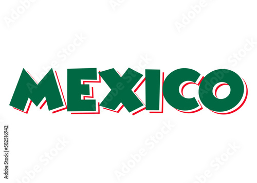 Letras palabra Mexico en texto manuscrito con los colores de la bandera de Méjico