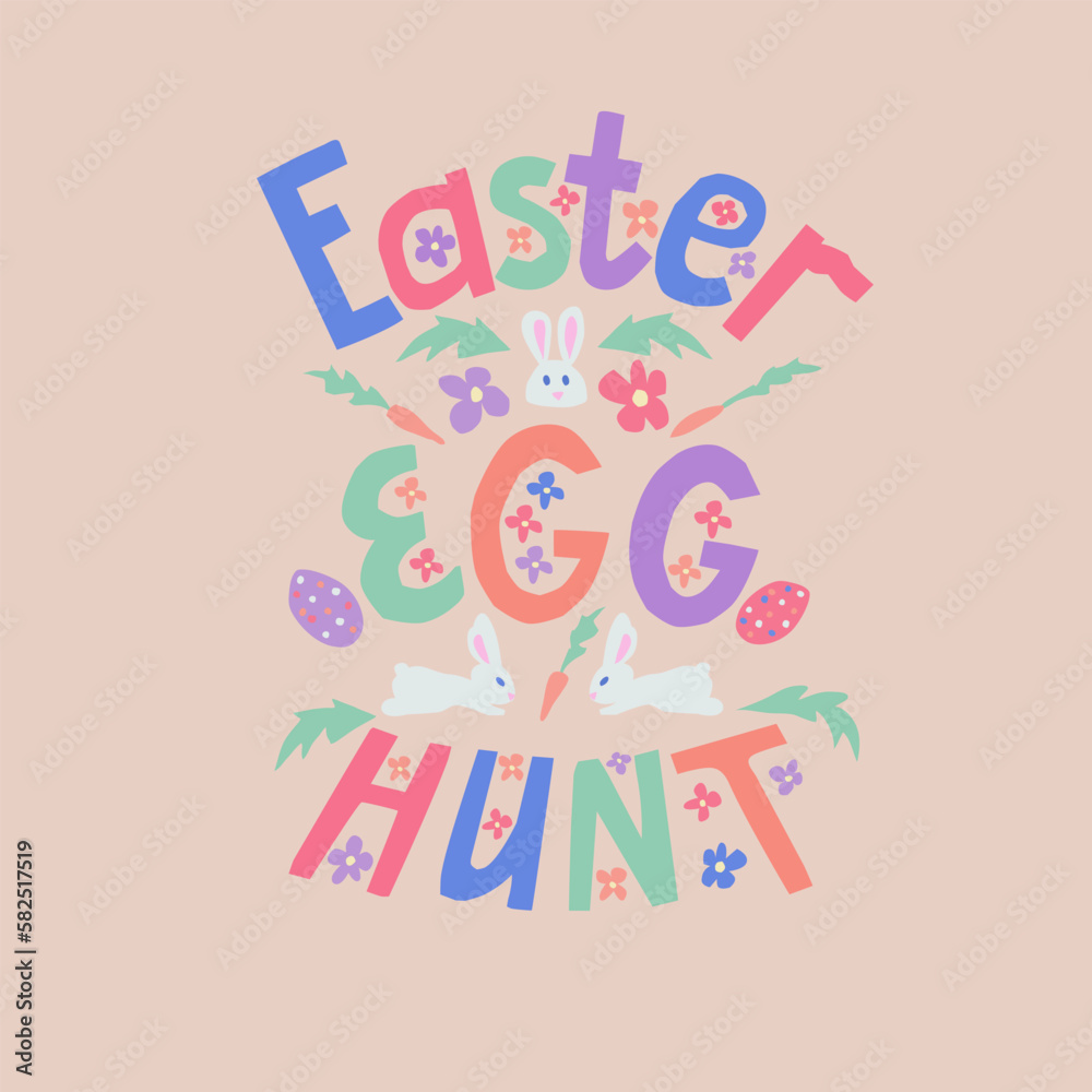 Cutout childish flat illustration Easter egg hunt