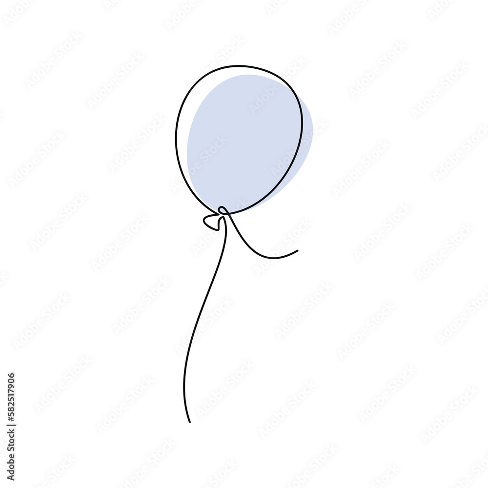 One blue air balloons vector one line continuous drawing illustration. Hand drawn linear silhouette icon. Minimal design greeting card, graphic print, banner, poster, invitation. One blue air balloons vector one line continuous drawing illustration. Hand drawn linear silhouette icon. Minimal design greeting card, graphic print, banner, poster, invitation.