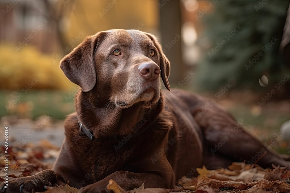 Cute brown labrador lounging in the backyard. Generative AI