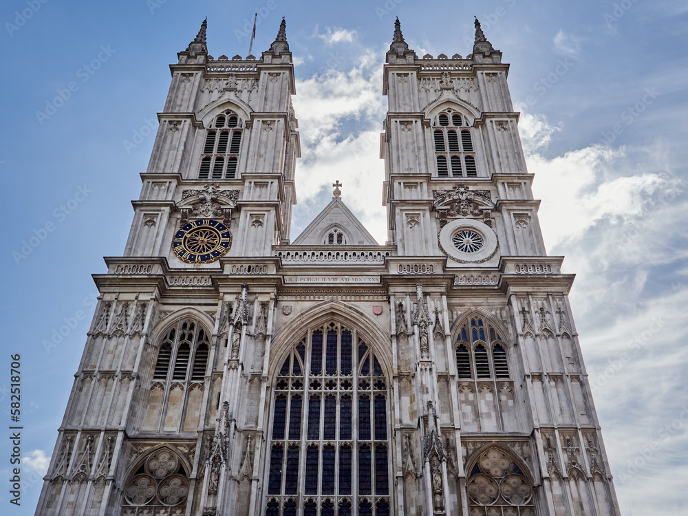 Facade with two towers of Westminster Abbey, a royal coronation church in gothic style. City of Westminster, London, England, UK, Europe Facade with two towers of Westminster Abbey, a royal coronation church in gothic style. City of Westminster, London, England, UK, Europe