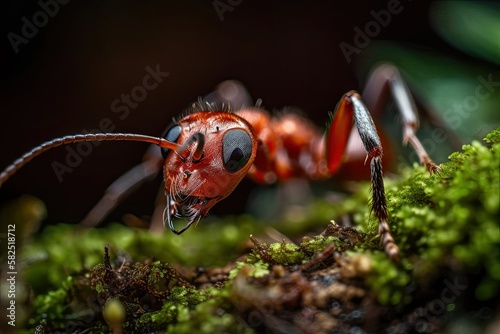 in its natural habitat, a large red forest ant. Generative AI © AkuAku