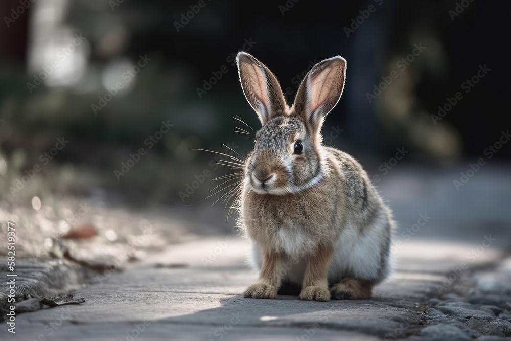 Fototapeta premium a tiny hare crossing the road. Generative AI