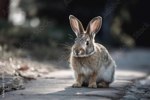 a tiny hare crossing the road. Generative AI