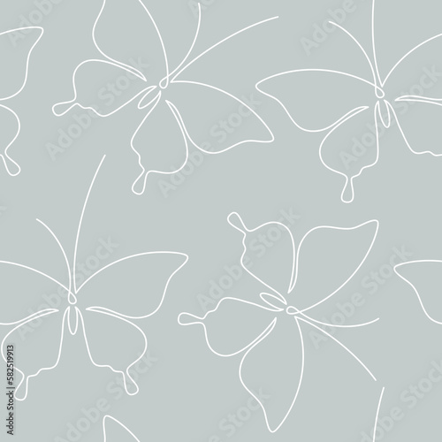 White outline butterfly vector seamless pattern. Abstract backdrop illustration. Wallpaper, graphic background, fabric, textile, print, wrapping paper or package design.