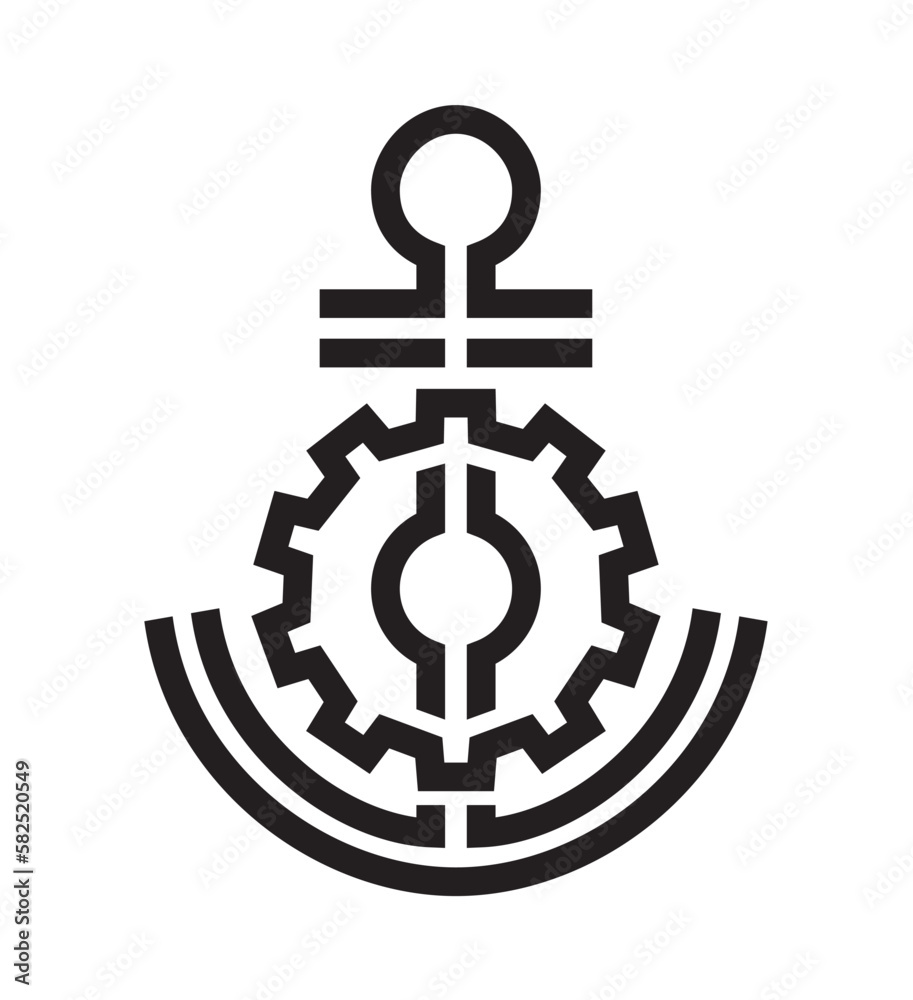 Stylized image of an anchor and a gear Stylized image of an anchor and a gear