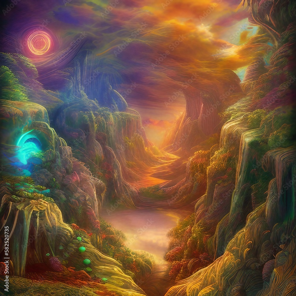 Fantasy art print with depth and layers highly detailed k quality