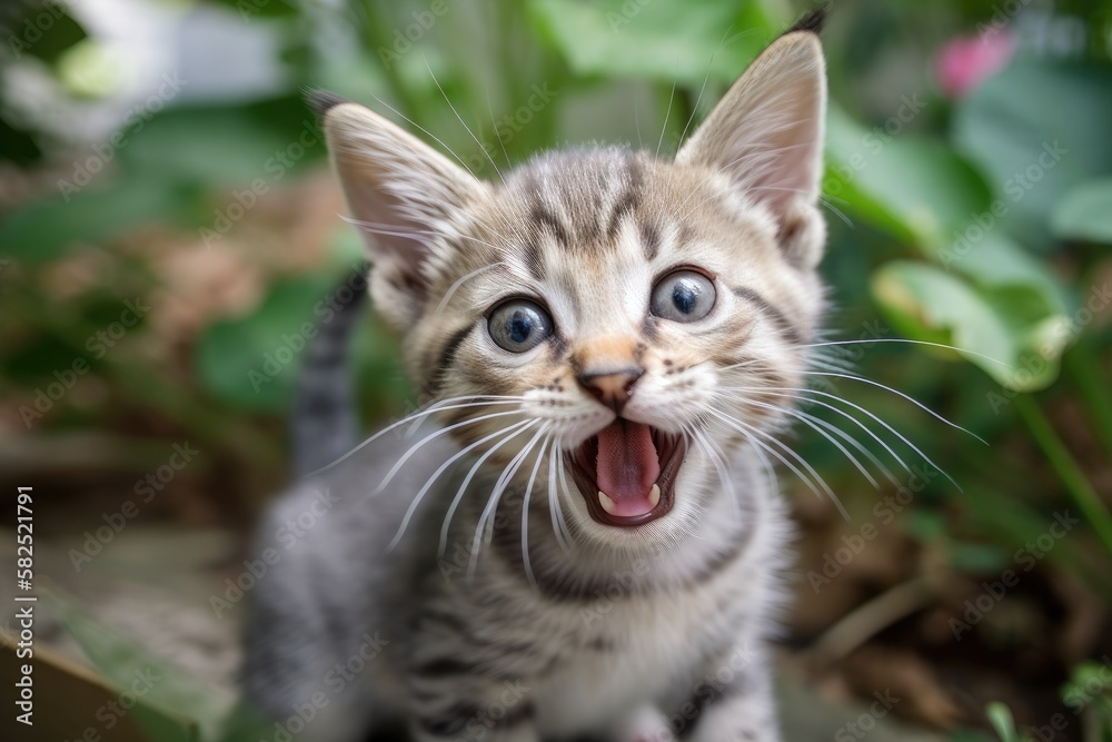 kitten with an open mouth and green eyes. Generative AI kitten with an open mouth and green eyes. Generative AI