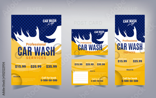 Car Wash Flyer Design Template, Car Cleaning Service flyer, Washing flyer,  Car wash post card design, Automobile Rollup Stand design, Postcard template,  Standee Design set design