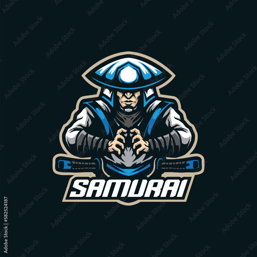 Samurai mascot logo design vector with modern illustration concept style for badge, emblem and t shirt printing. Samurai illustration with a hat on the head.