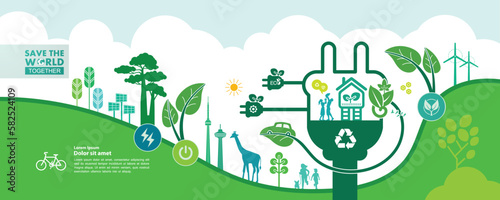 Save the world together green ecology vector illustration.