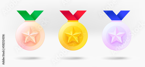 Different color calendaretal medals icons collection. 3d vector isolated on white background