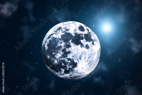 A full moon in the sky with clouds and stars Islamic background, Ramadhan background made with generative AI © Malek