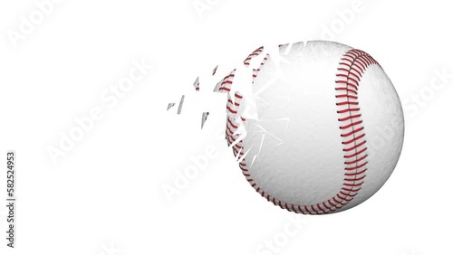 Crumbling baseball isolated on white background. 3D Illustration.
