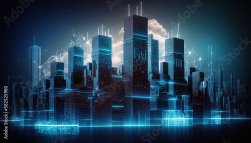 High-tech technology future buildings in a world of innovation background generative ai