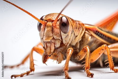 a closeup of a cricket on a white background. Generative AI