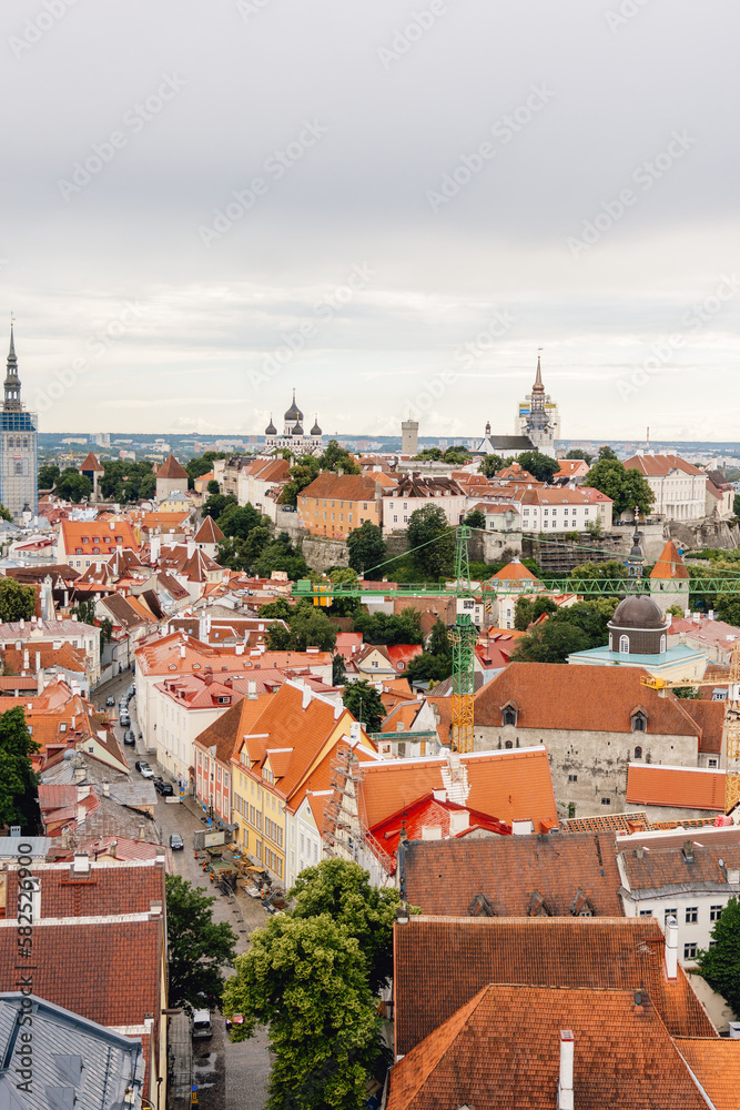 Rooftop view over Tallinn Estonia on cloudy summer day