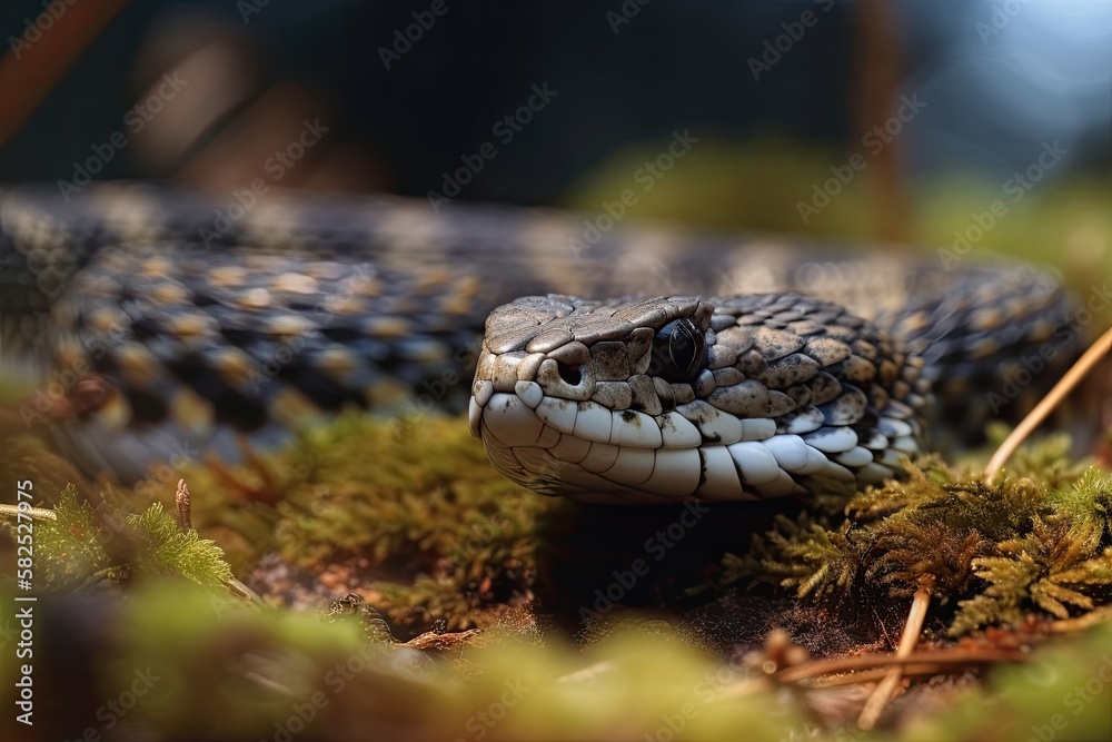 Obraz premium Young female European adder (Vipera berus) from the Czech Republic. Generative AI