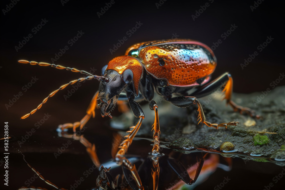 Fototapeta premium Macro view of insect or bug known as violin beetle. generative AI