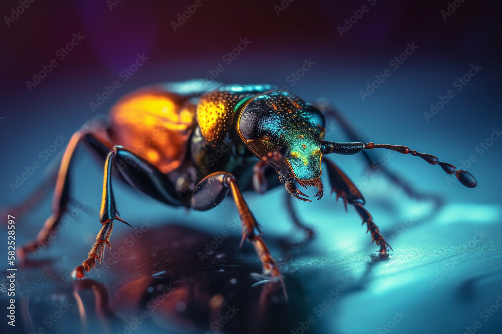 Fototapeta premium Macro view of insect or bug known as violin beetle. generative AI